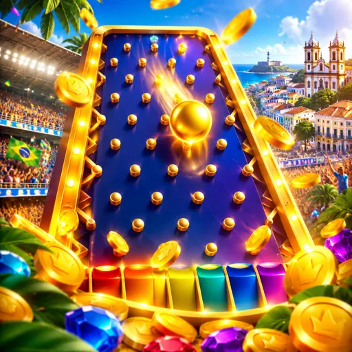 Cartão do jogo Plinko com bolinhas caindo entre pinos